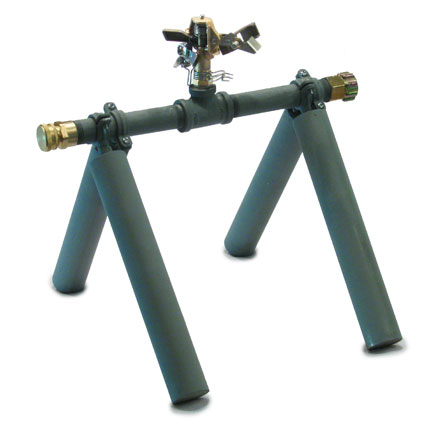 Grey Iron Owl rooftop sprinkler with four adjustable legs and a brass impact head